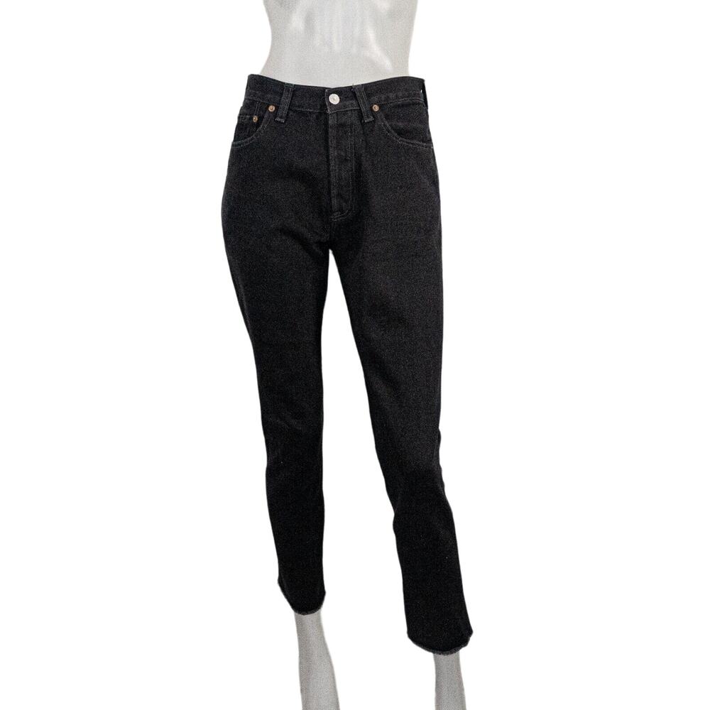REFORMATION x LEVI'S High-Rise Fray Crop Denim Jeans Black size 25